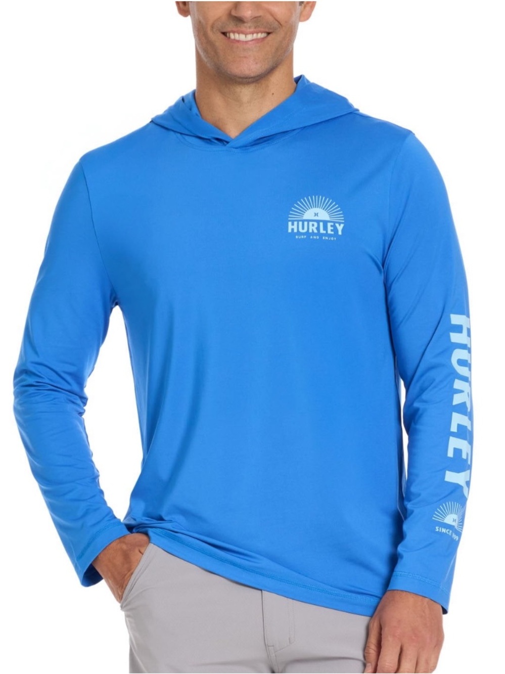 Hurley Men’s Royal Blue Hooded Swim Rash Guard size small NWOt